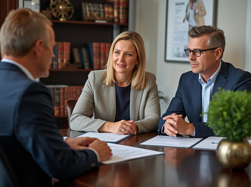 Estate planning consultation between lawyer and couple in Crofton Maryland