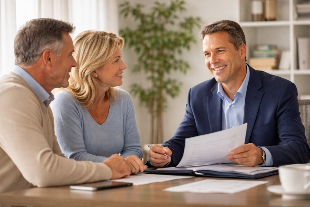 Estate planning attorney discussing legal documents with clients in Galesville Maryland