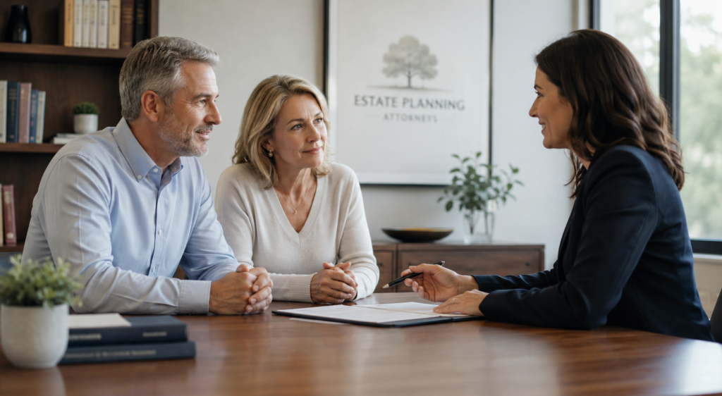 Estate planning attorney consultation with a couple in Harwood, Maryland